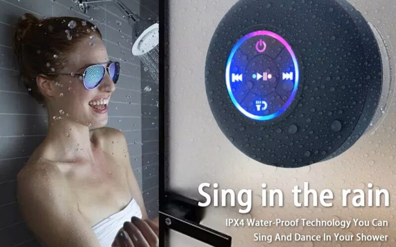 Bluetooth Speaker Draagbaar met LED, IPX4 Waterdicht, Zuignap, Mini Stereo voor Buiten & Badkamer