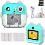 Camioz - Instant camera - Digitale Foto Camera - Camera Met Printer - 32 GB + Printpapier - Kindercamera - Digitaal - Uitprinten - Kinderen - Minicamera - Blauw