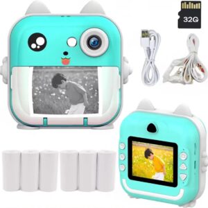 Camioz - Instant camera - Digitale Foto Camera - Camera Met Printer - 32 GB + Printpapier - Kindercamera - Digitaal - Uitprinten - Kinderen - Minicamera - Blauw