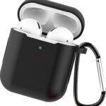 Case - voor - AirPods - 2 / AirPods - 1 - siliconen - zachte - hoes - voor - koptelefoon - + - sleutelhanger - karabijnhaak - hanger - zwart - (hoes - D)