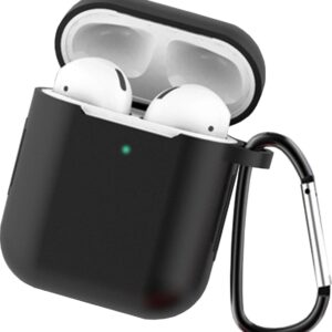 Case - voor - AirPods - 2 / AirPods - 1 - siliconen - zachte - hoes - voor - koptelefoon - + - sleutelhanger - karabijnhaak - hanger - zwart - (hoes - D)
