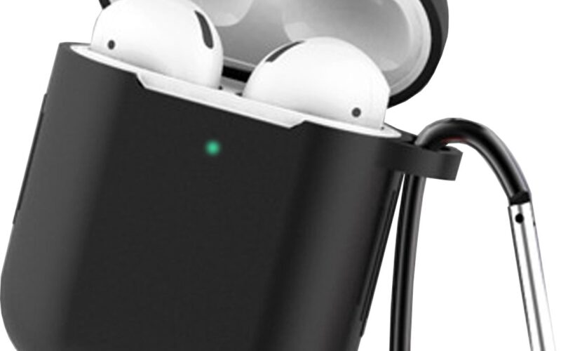 Case - voor - AirPods - 2 / AirPods - 1 - siliconen - zachte - hoes - voor - koptelefoon - + - sleutelhanger - karabijnhaak - hanger - zwart - (hoes - D)