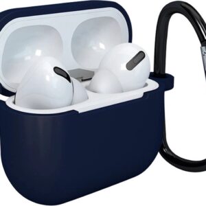 Case - voor - AirPods - 3 - siliconen - softcover - voor - koptelefoon - + - sleutelhanger - karabijnhaak - hanger - donkerblauw - (hoes - D)
