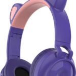 Kinder hoofdtelefoon - koptelefoon Bluetooth met led kattenoortjes miauw purper