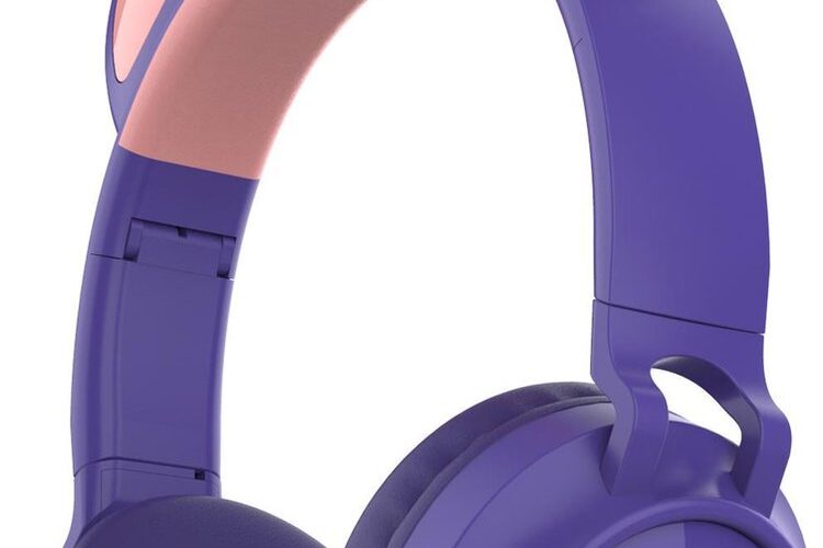 Kinder hoofdtelefoon - koptelefoon Bluetooth met led kattenoortjes miauw purper
