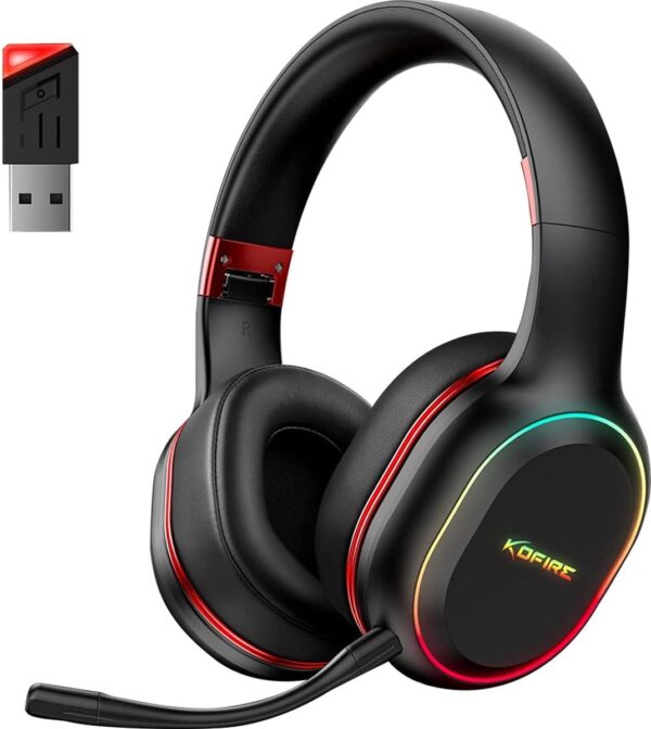 Kofire UG-05 2.4GHz Draadloze Gaming Headset - Bluetooth koptelefoon - Afneembare microfoon - Geschikt voor PS4/PS5, Nintendo Switch - Zwart - Rood