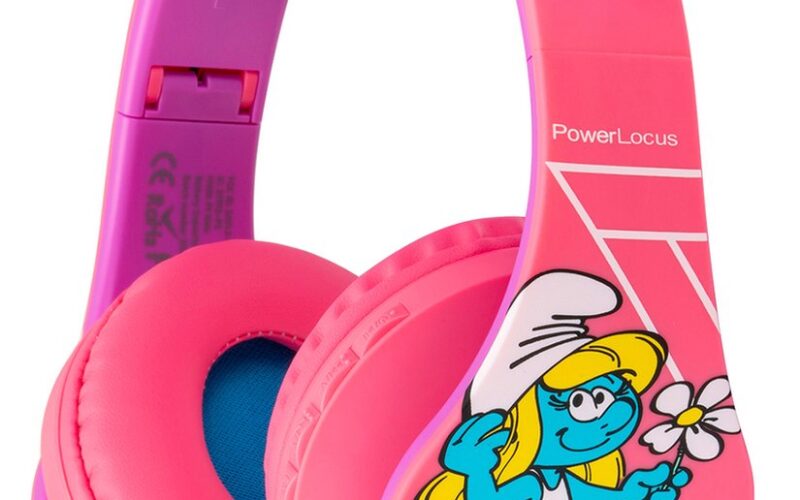 PowerLocus De Smurfen Draadloze Koptelefoon voor Kinderen, LED lampjes, 85/94dB Limiet, met Microfoon, Micro SD poort - Roze/Purper