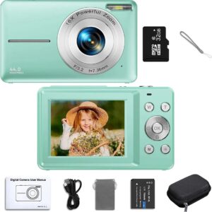Vlog Camera - Digitale Camera - Perfect Voor Kinderen - 32GB micro SD kaart - 16x Zoom - IPS 2.4 Inch LCD-scherm - 44.0 Megapixels - Mintgroen