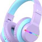 iClever - BTH12 - draadloze junior koptelefoon - volumebegrenzing - RGB led lights - microfoon - opvouwbaar (lila)