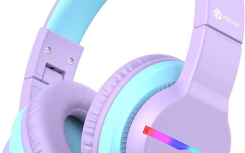 iClever - BTH12 - draadloze junior koptelefoon - volumebegrenzing - RGB led lights - microfoon - opvouwbaar (lila)