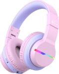 iClever - BTH12 - draadloze junior koptelefoon - volumebegrenzing - RGB led lights - microfoon - opvouwbaar (roze)