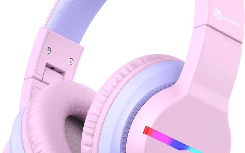iClever - BTH12 - draadloze junior koptelefoon - volumebegrenzing - RGB led lights - microfoon - opvouwbaar (roze)