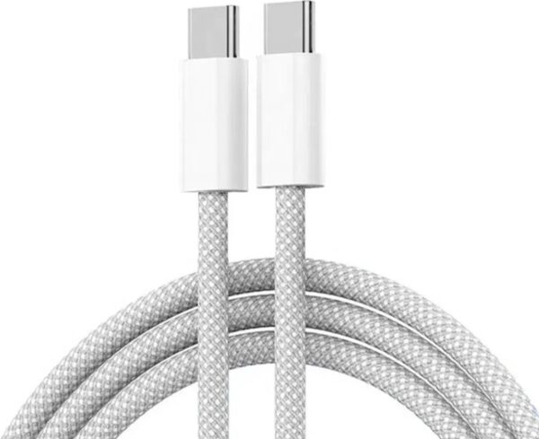 2X USB-C naar USB-C oplader en data kabel - 60W 3A - oplaadkabel - 1 Meter - geschikt voor o.a. Telefoon en Laptop - wit