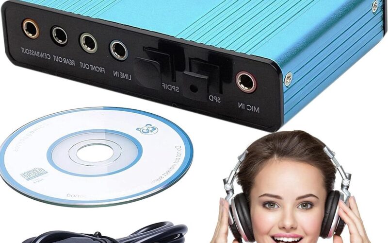 7.1 Surround Sound Stereo Audio Adapter with Volume Control - Headphone Jack and Microphone Mute Switch