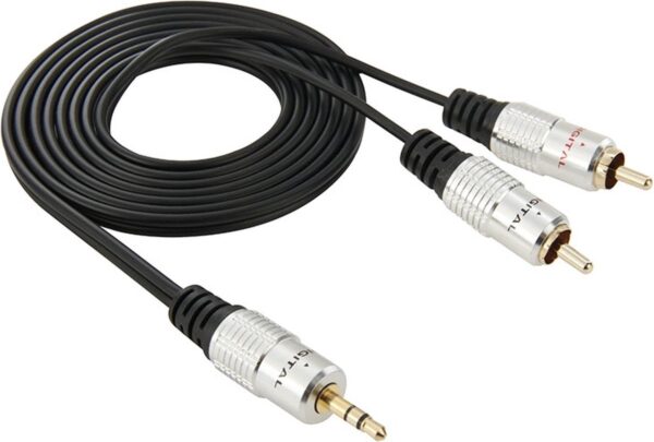 AUX 3.5mm naar Tulp Vergulde kabel adapter - 1,5 Meter RCA - Voor Versterker - Hi-Fi Systeem - Stereo - Soundbar -Home Theater - TV - Laptop - DJ Mixer - zwart