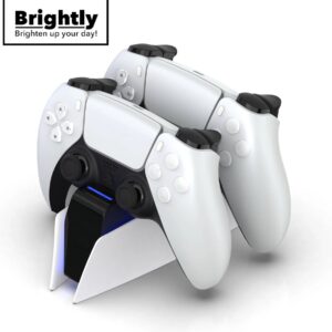 Brightly® Oplaadstation geschikt voor Playstation 5 - LED Indicatie - PS5 Oplader - USB-C - Dual charge - Charging station - Controller Dock - Voor PS5 - Geschikt voor Sony PS5 Controller - Wit
