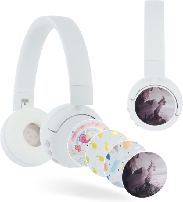 BuddyPhones PopFun Koptelefoon kinderen - kinder Koptelefoon Draadloos - Volumelimiet 84/95 dB - 24 uur batterijduur - Bluetooth - Ingebouwde microfoon - Wit