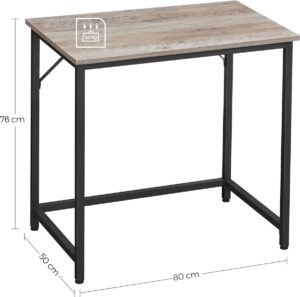 Bureau, computerbureau, smal bureau, studeerkamer, thuiskantoor, eenvoudige montage, staal, industrieel ontwerp, 80 x 50 x 75 cm, grijs/zwart, LWD038B02