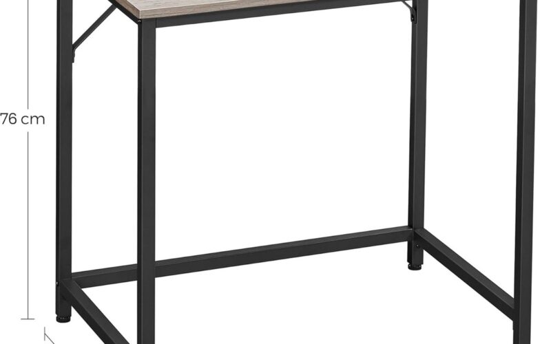 Bureau, computerbureau, smal bureau, studeerkamer, thuiskantoor, eenvoudige montage, staal, industrieel ontwerp, 80 x 50 x 75 cm, grijs/zwart, LWD038B02