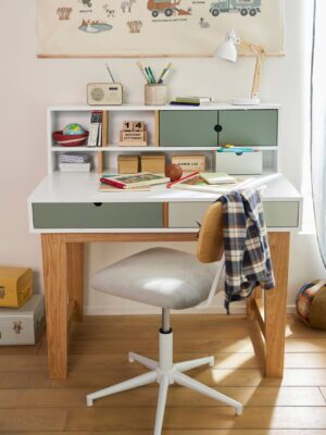 Bureau enfant LIGNE OSLO vert moyen uni avec decor