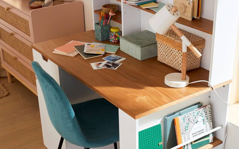Bureau enfant avec rangements LIGNE PIROUETTE blanc