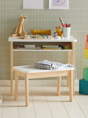 Bureau + tabouret maternelle ÉCOLIER blanc