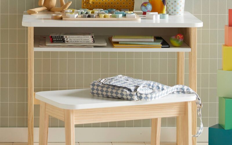 Bureau + tabouret maternelle ÉCOLIER blanc