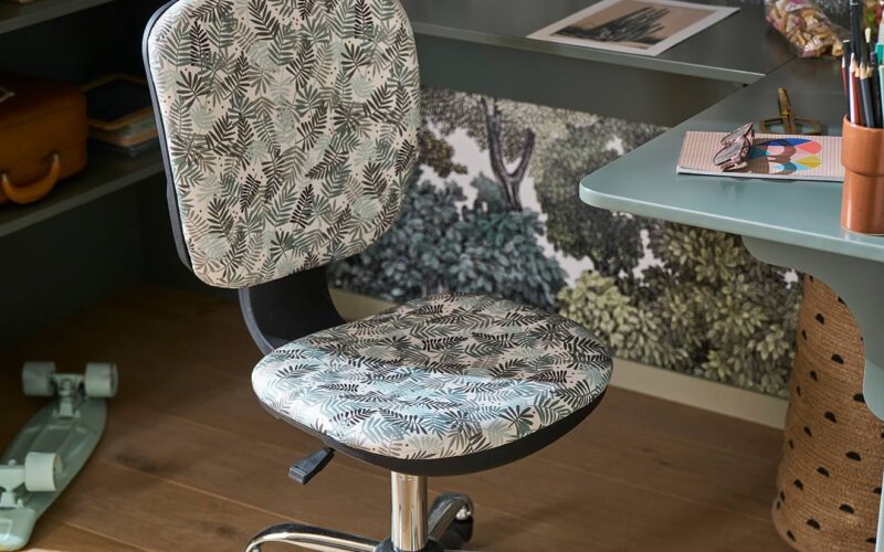 Chaise de bureau à roulettes Hanoï imprimé feuille