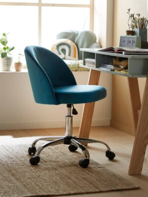 Chaise de bureau à roulettes enfant en velours bleu/vert