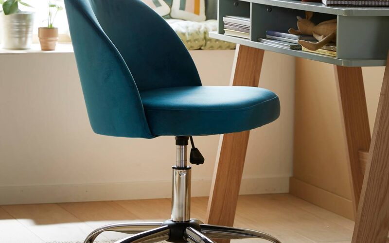Chaise de bureau à roulettes enfant en velours bleu/vert