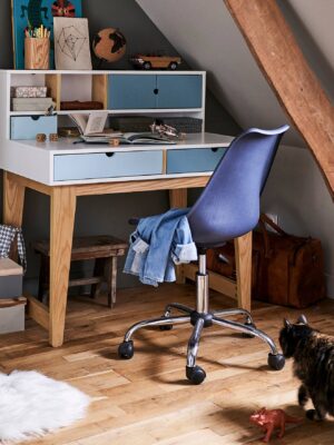 Chaise de bureau enfant à roulettes bleu marine