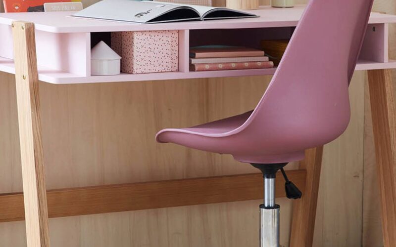 Chaise de bureau enfant à roulettes framboise