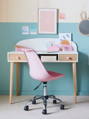 Chaise de bureau enfant à roulettes rose