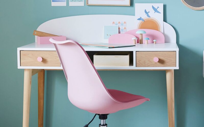 Chaise de bureau enfant à roulettes rose