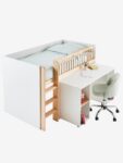 Combiné lit mezzanine + bureau coulissable GECKO blanc