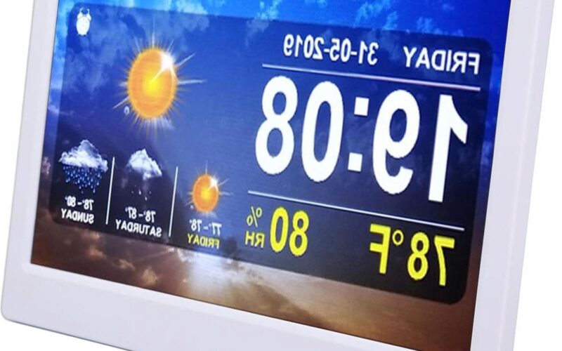 Digitale atoomklok weerstation - 254 cm kleurendisplay - thermometer binnen en buiten - draadloze WLAN-monitor - temperatuur en luchtvochtigheid