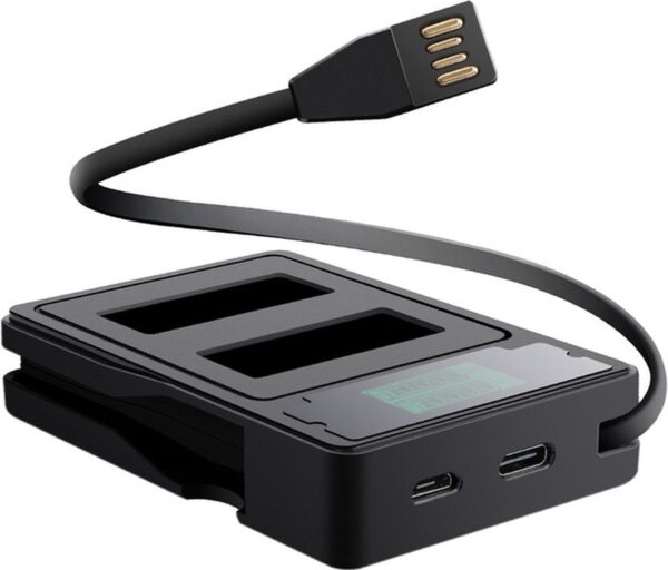 Dubbele batterij oplader met LCD geschikt voor GoPro Hero 9 Black / Hero 10 Black / Hero 11 Black - lader - zwart