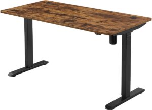 Elektrisch bureau, in hoogte verstelbaar, bureaustraam, bureauframe met motor, 140 x 70 x (73-114) cm, staal, vintage bruinzwart LSD012B01