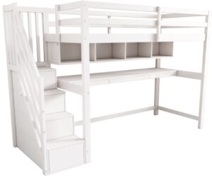 Gotagee Kinderhoogslaper 90x200cm, met opbergtrap, stapelbed, kinderbed met bureau en planken