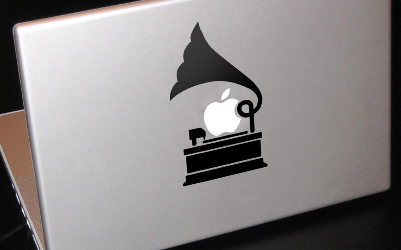 Gramófono apple laptop sticker