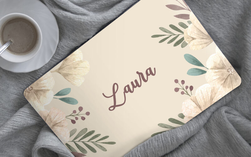 Laptop sticker bloeiende bloemen met naam