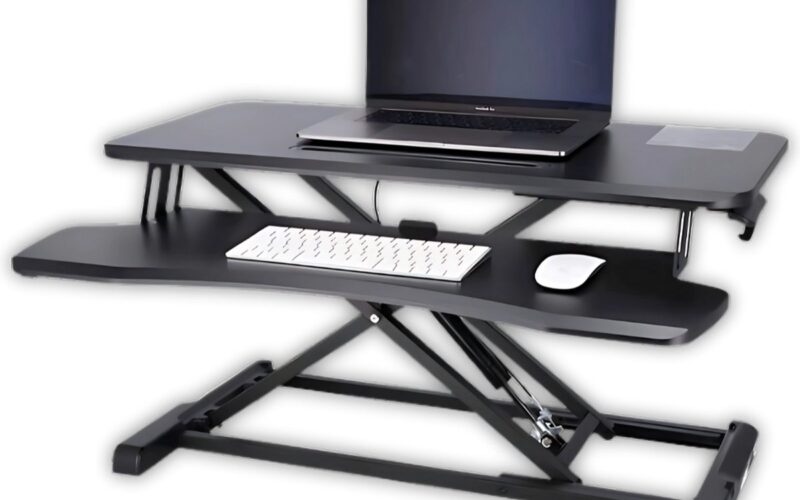 Livista Sit-Stand Desk Gas-Spring - Laptoptafel - Zit Sta Bureau - Computertafel - Zit Sta Verhoger - Bureautafel - Groot Scherm en Toetsenbord Blad - Ruimte voor 2 Schermen - Nieuw Model