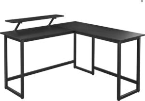 MAZAZU L-vormig Hoekbureau - Stabiel & Stijlvol Werkplek Bureau met Monitorstandaard, Ruimtebesparend Computertafel voor Thuis en Kantoor - 140x130x76 cm