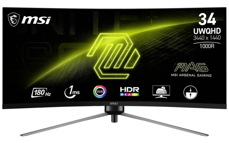 MSI MAG 345CQRDE Gaming monitor Energielabel F (A - G) 86.4 cm (34 inch) 3440 x 1440 Pixel 16:9 1 ms HDMI, DisplayPort, Hoofdtelefoonaansluiting VA LCD