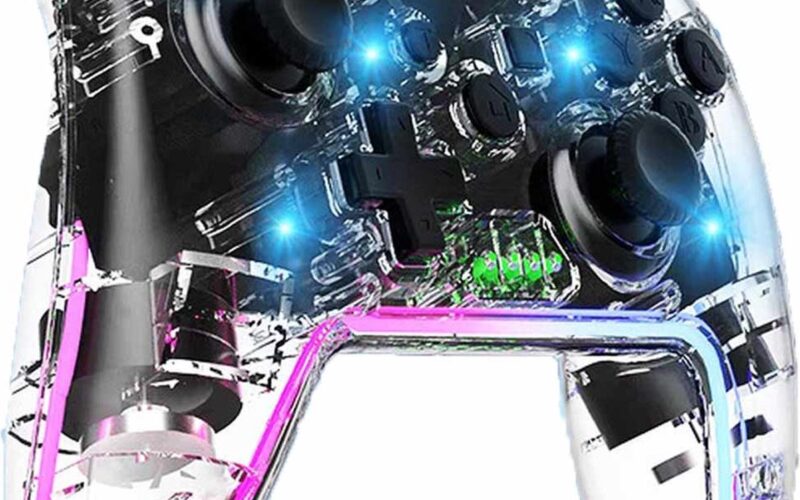 Meedeer Pro Controller Draadloos - Turbo Knop -- RGB Verlichting - Geschikt voor Nintendo Switch Controllers - Controller Switch Support Turbo - up-functie en verstelbare LED (transparant Wit)