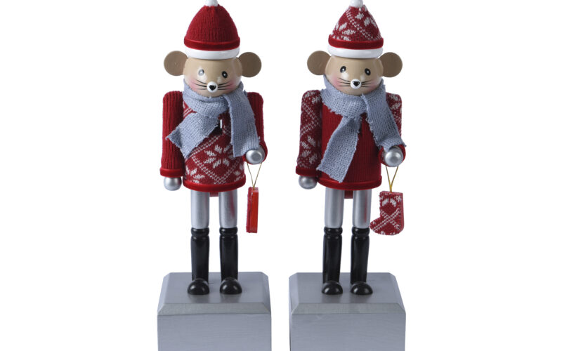 Muziekdoos Notenkraker Hout Muis 9x8x30 cm- Print op Trui/Mouwen- assorti - prijs per stuk