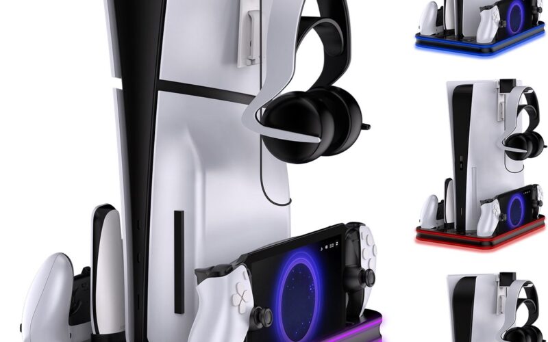 PlayCool all-in-one Multifunctionele RGB Oplaadstation- en Displaystandaard Geschikt voor PlayStation 5/ PS5 Slim/ PS5 Pro (Disc & Digital) & PlayStation Portal -DualSense (Edge) controller
