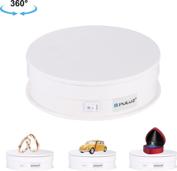 Puluz Elektrische Draaiplateau voor Fotostudio - 360 Graden Product videos - Roterende Draaischijf voor Productfotografie - Wit - 15cm