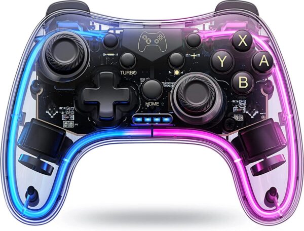 RGB Controller Draadloos - Geschikt voor Nintendo Switch - Controllers - Pro Versie - Turbo en Macro Knoppen - Transparant