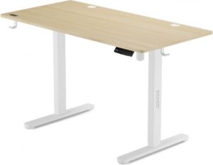SENSE7 NOJO Bureau Computerbureau Gamingbureau 140 x 70 cm Elektrische Hoogteverstelling Geheugenfunctie Hoofdtelefoonhouder Kabelopbergsysteem wit / lichtbruin